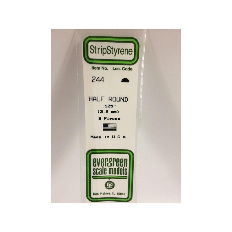 Evergreen Plastic Half Rnd .125(3.2 Mm) (3)