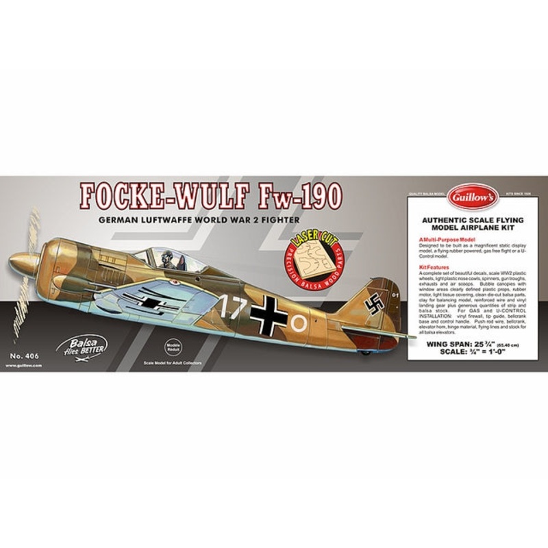 Guillows Focke Wulf FW-190 1:16 Scale Laser Cut Model Kit, 654mm WS