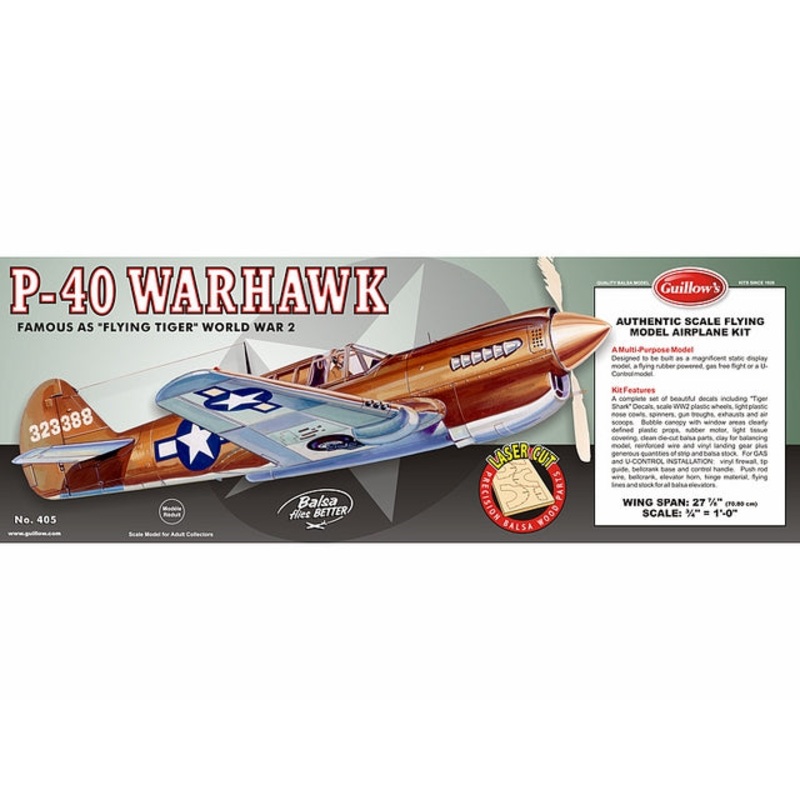 Guillows P-40 Warhawk 1:16 Scale Laser Cut Model Kit, 711mm WS