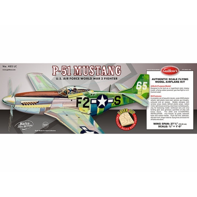 Guillows P51D-Mustang 1:16 Scale Laser Cut Balsa Model Kit, 705mm WS