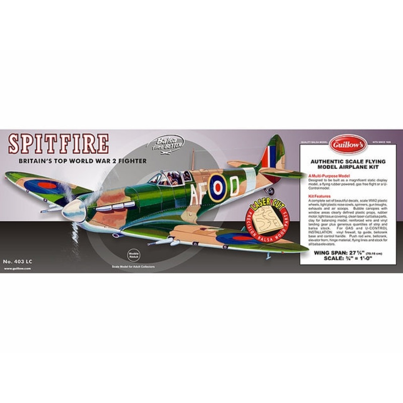 Guillows Supermarine Spitfire 1:16 ScaleLaser Cut Model Kit, 701mm WS