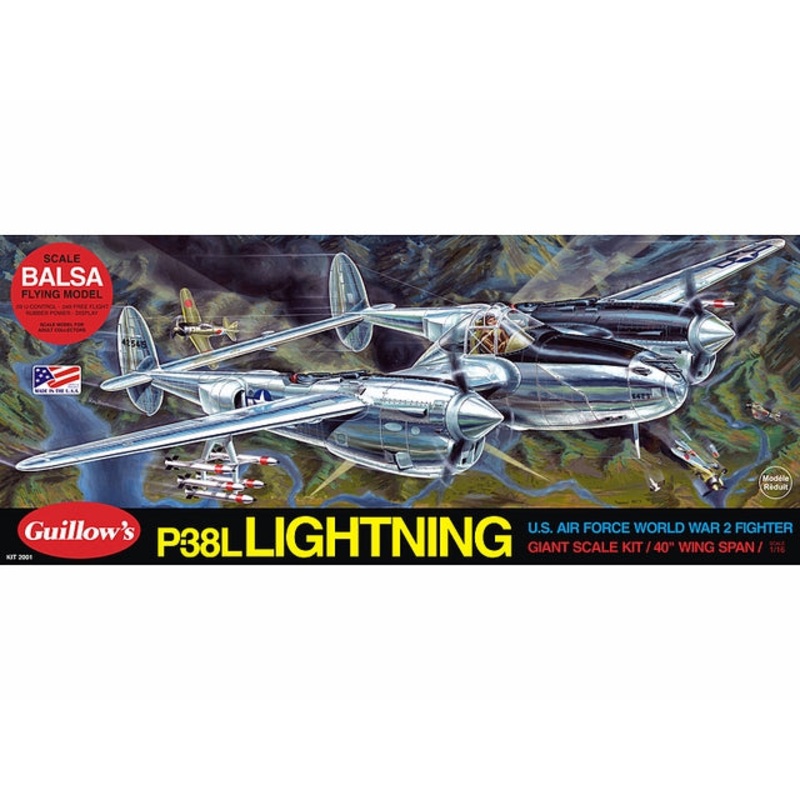 Guillows P-38 Lightning 1:16 Scale BalsaModel Kit, 1016mm WS
