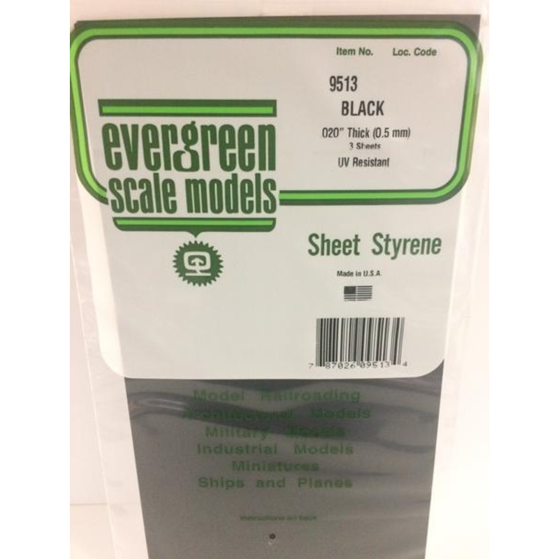Evergreen Styr Sheets 6X12 Blk .50Mm Thk (3)