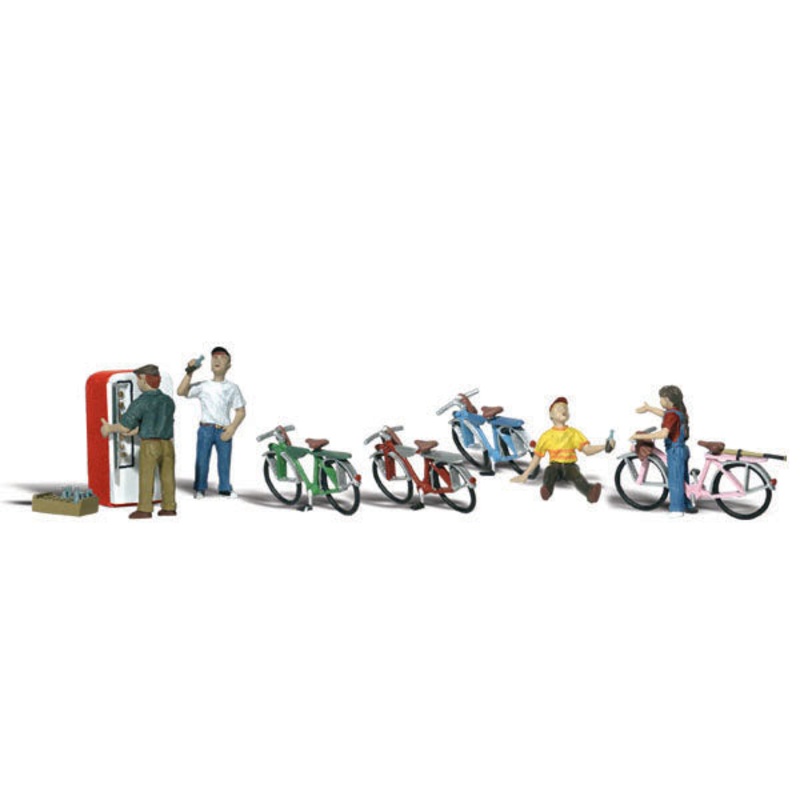 Woodland Scenics Bicycle Buddies, 4 Kids, Bicycles & Soda Machine,  HO