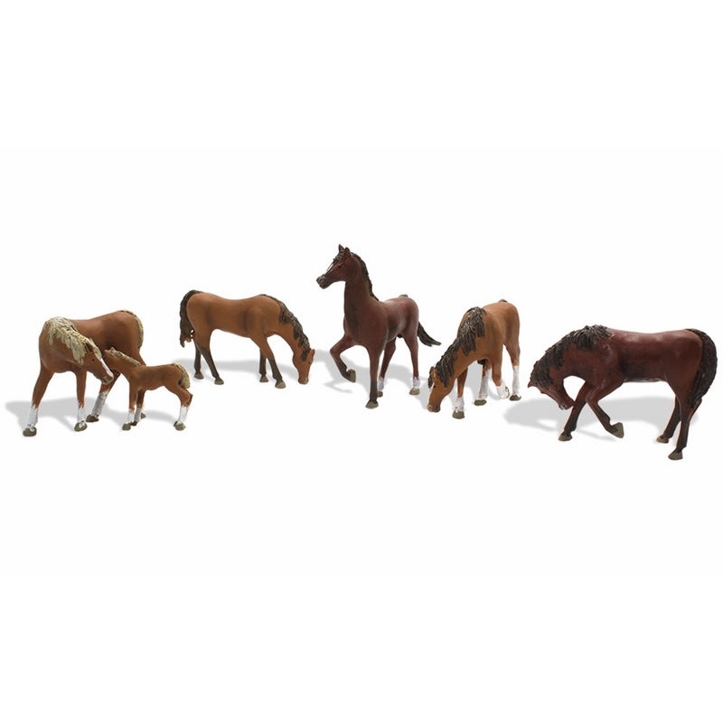 Woodland Scenics Chestnut Horses, 6 Figures, HO Scale