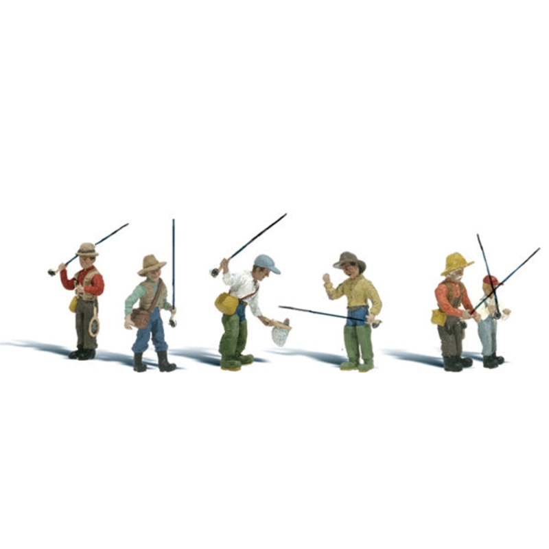 Woodland Scenics Fly Fishermen, 6 Figures Plus Equipment, HO Scale