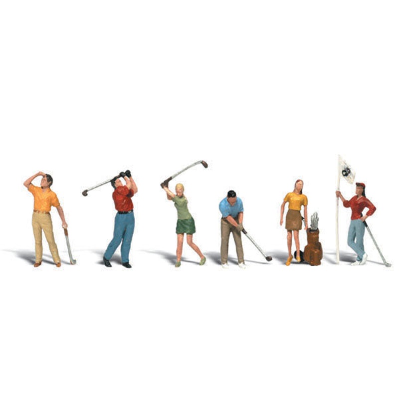 Woodland Scenics Golfers, 6 Figures PlusEquipment, HO Scale