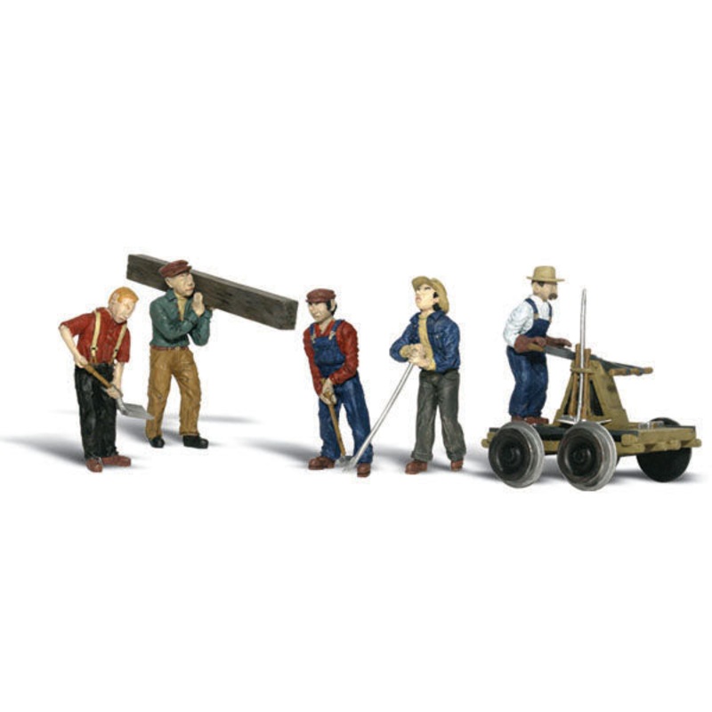 Woodland Scenics Rail Workers, 5 Men Plus Equipment, HO Scale
