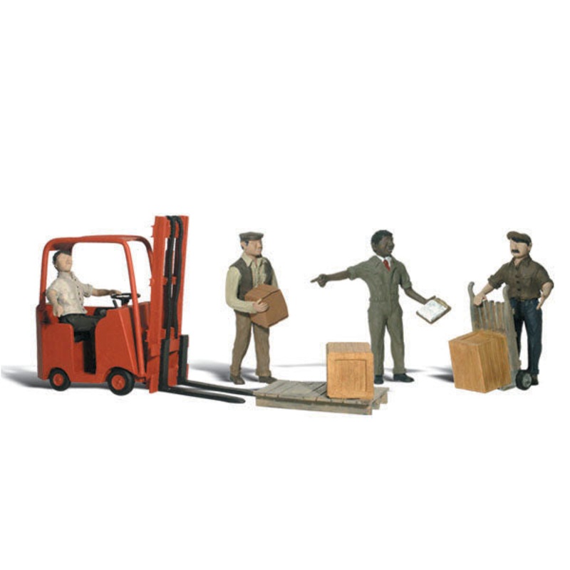 Woodland Scenics Workers W/Forklift, 4 Figures Plus Equipment, HO