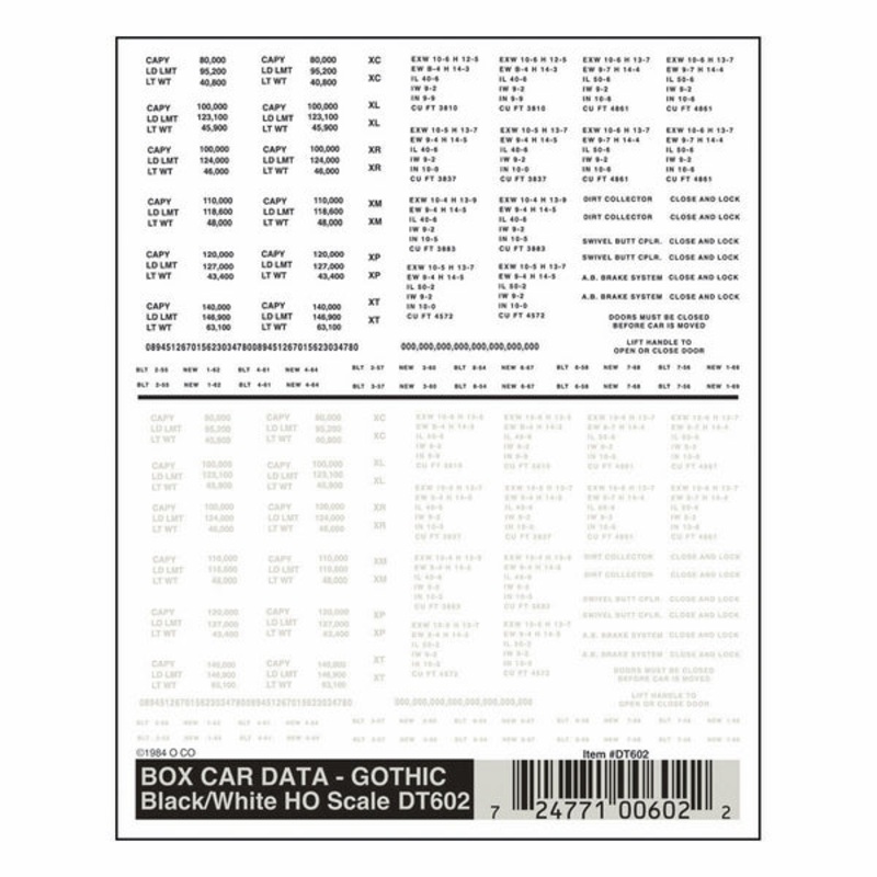 Woodland Scenics Box Car Data – Gothic Blk/Wht