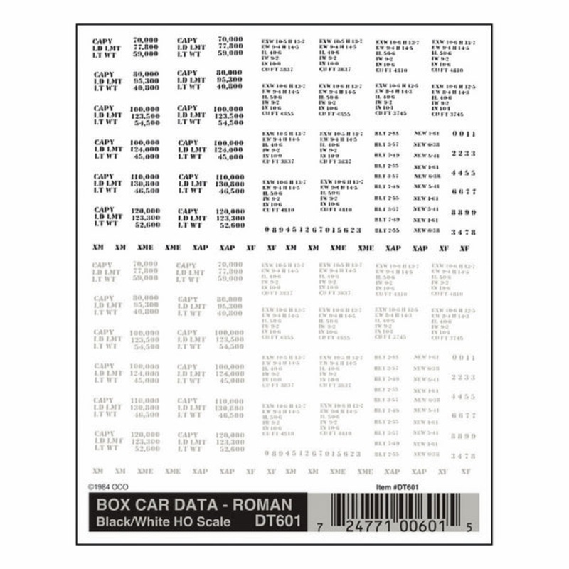 Woodland Scenics Box Car Data – Roman Blk/Wht