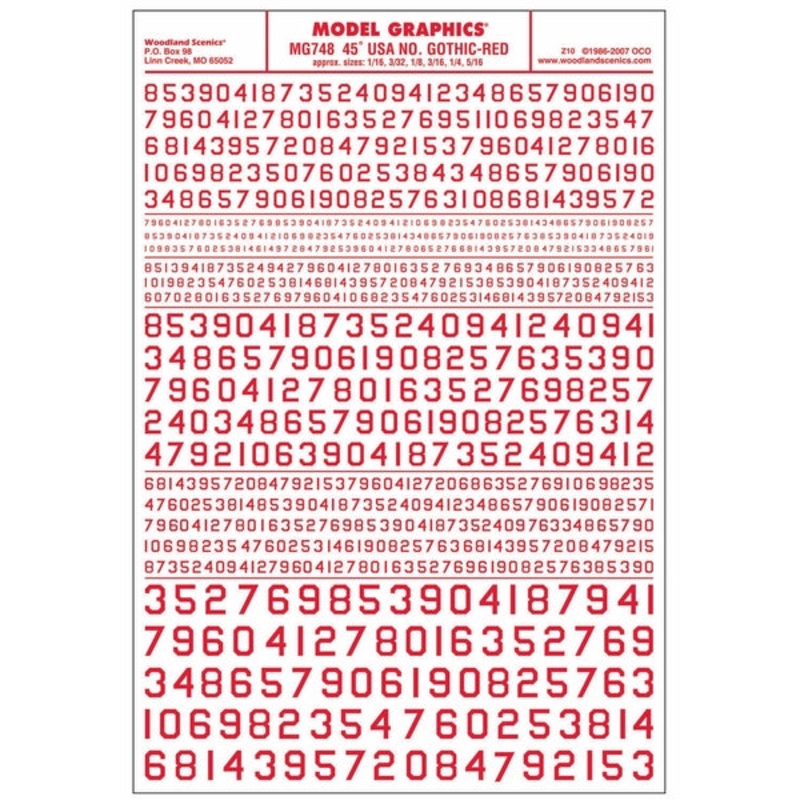 Woodland Scenics 45Usa Gothic Numbers Red Dt