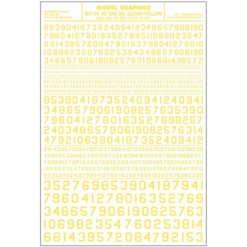 Woodland Scenics 45Usa Gothic Numbers Yel Dt