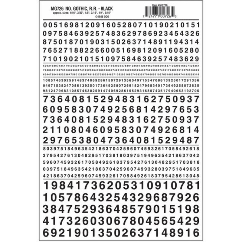 Woodland Scenics Numbers Gothic Rr BlackDt
