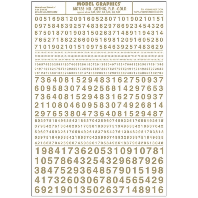 Woodland Scenics Numbers Gothic Rr GoldDt