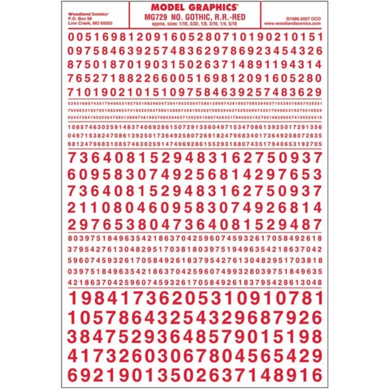 Woodland Scenics Numbers Gothic Rr Red Dt