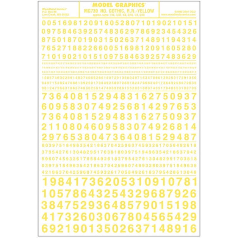 Woodland Scenics Numbers Gothic Rr Yellow Dt