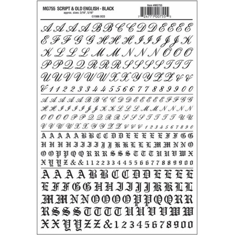 Woodland Scenics Script & Old English Black Dt