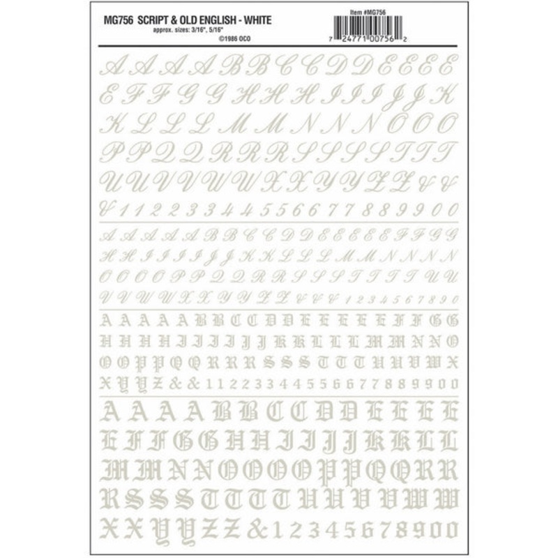 Woodland Scenics Script & Old English White Dt