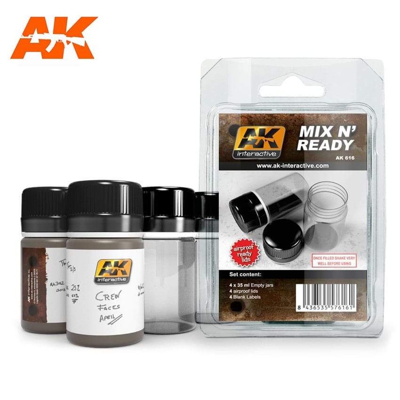 AK Interactive Mix N Ready (4 Empty JarsWith Labels)