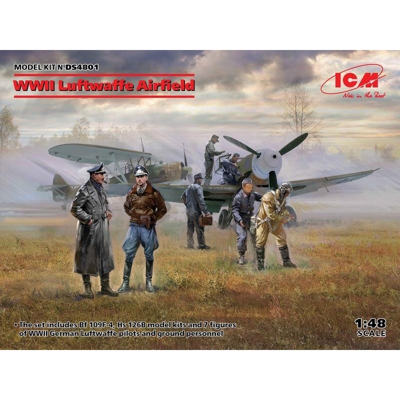 ICM 1:48 WWII Luftwaffe Airfield BF109F4HS126B1 PIlots Grd Crew 7 fig