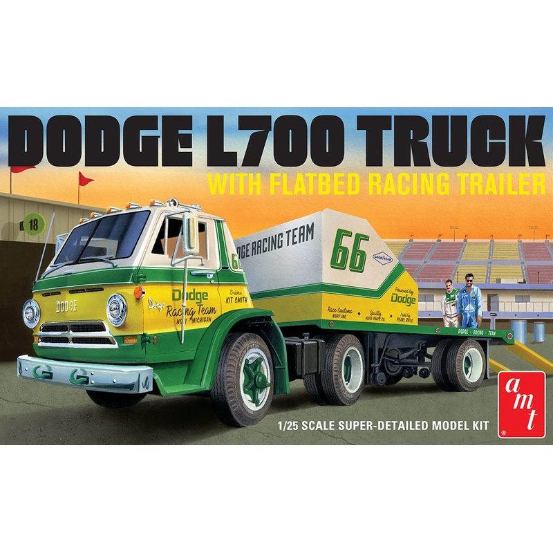 AMT 1:25 1966 Dodge L700 Truck w/FlatbedRacing Trailer