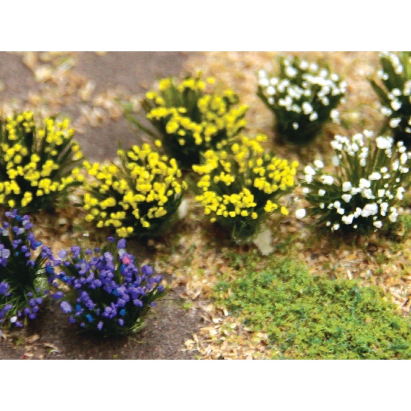 Bachmann Flowering Shrubs, Purple, Yellow and White, 48/pack. HO Scale