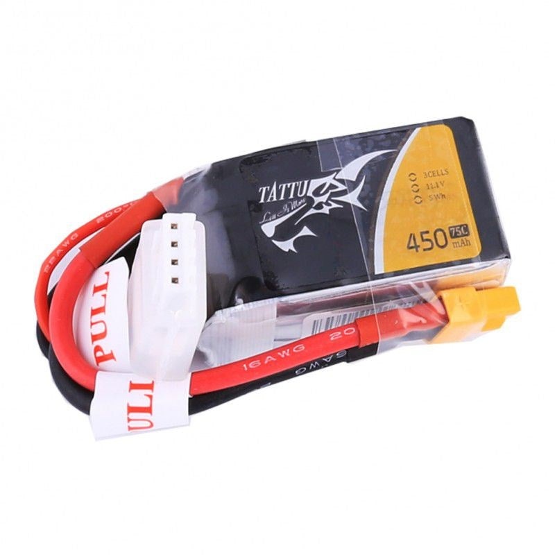 Tattu TA450-3S75 450mAh 11.1V 75C 3S1P Lipo Battery Pack XT30 Plug