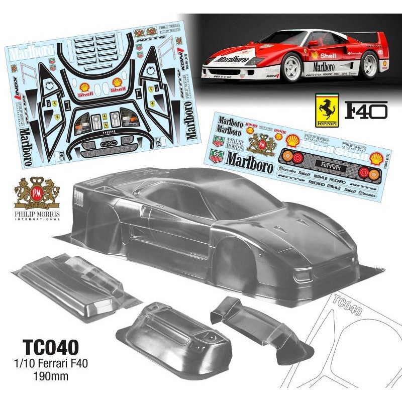 Team C TC040-MO 1/10 Ferrari F40 190mm Marlboro Decal Sheet