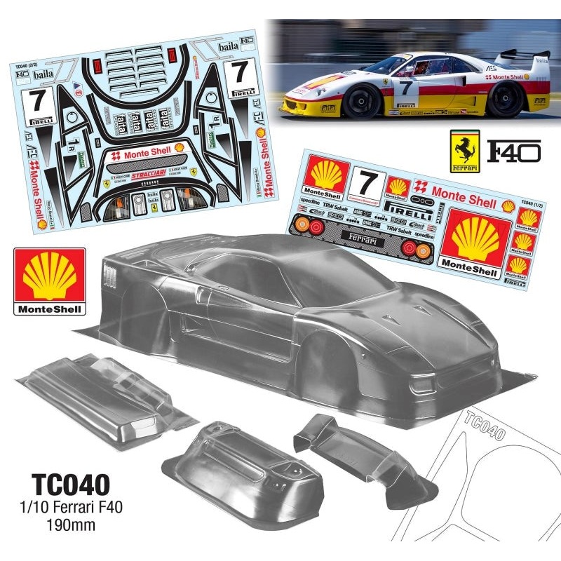 Team C TC040-S 1/10 Ferrari F40 190mm Shell Decal Sheet