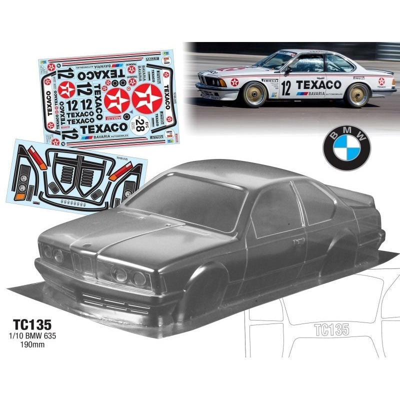 Team C TC135-T 1/10 BMW 635 190mm Clear Body with Texaco Decal Sheet
