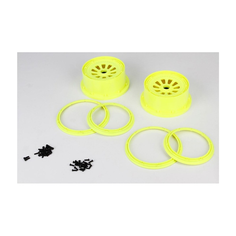 TLR LOSI LOSB7035 Wheel & Beadlock Set Rim set Flo Yellow (2) 5IVE-T