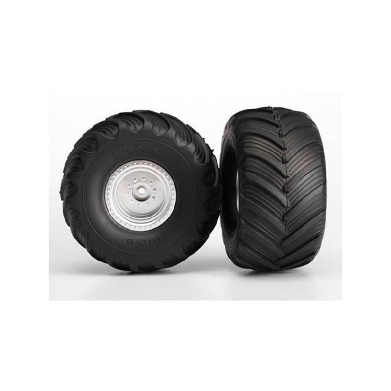Traxxas 3665X – Chrome Wheels Terra Groove Dual Profile Tires Foam Inserts (2)