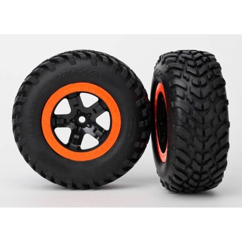 Traxxas 5863R – Tires & Wheels Glued Black Orange Beadlock (2) (4Wd F/R 2Wd Rear)