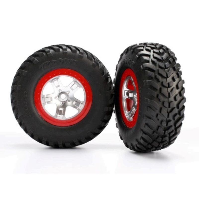 Traxxas 5873R – Tires & wheels assembled glued SCT satin red beadlock wheels (2) (2WD r 4WD f/r)