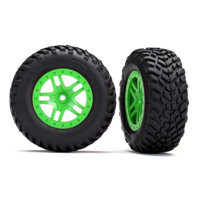 Traxxas 5892G SCT Split-Spoke green wheels SCT off-road racing tires (2)