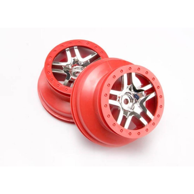 Traxxas 6872A – Wheels Sct Split-Spoke Chrome Red Beadlock Style Dual Profile