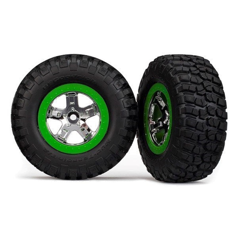 Traxxas 6876 – Tires & wheels assembled glued SCT green beadlock wheels (2) (4WD f/r 2WD rear)