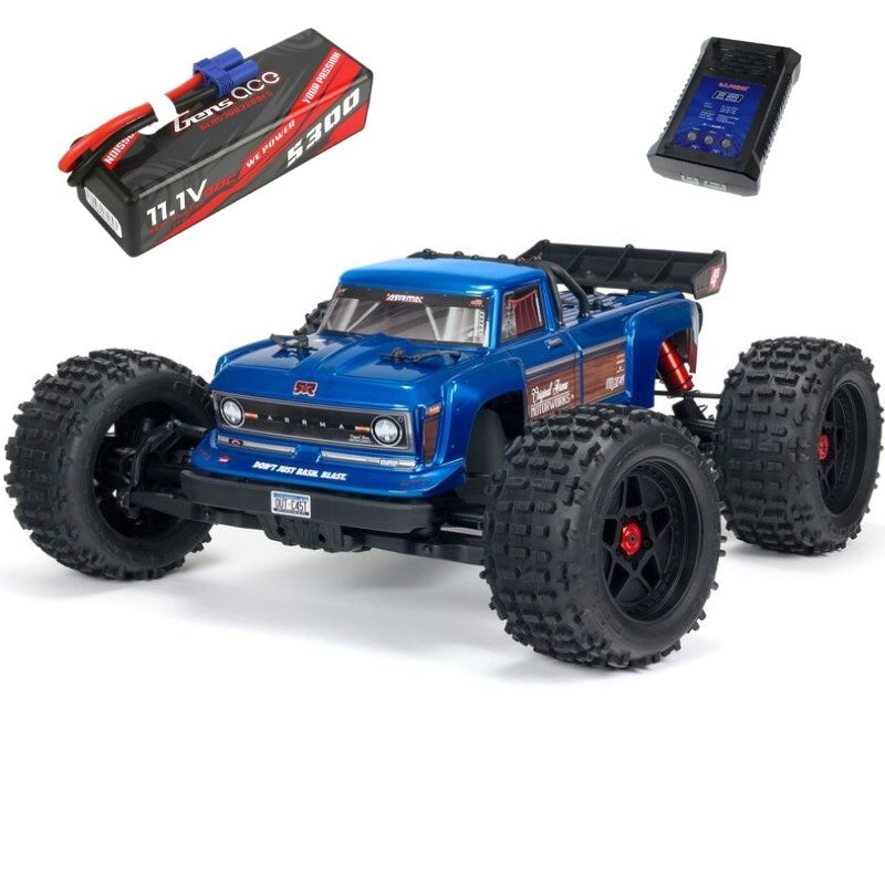 ARRMA ARA4410V2T2 OUTCAST 4X4 4S BLX 1/10 Stunt Truck Blue + GT Power B3 + Gens Ace 5300mAh 3S 11.1v 60C