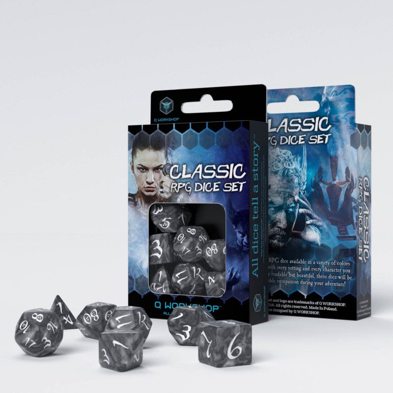 Q Workshop SCLE11 Classic RPG Smoky & white Dice Set