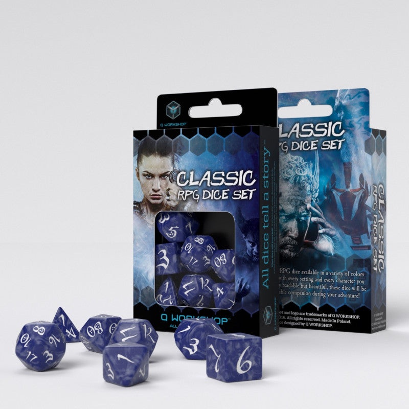 Q Workshop SCLE12 Classic RPG Cobalt & white Dice Set