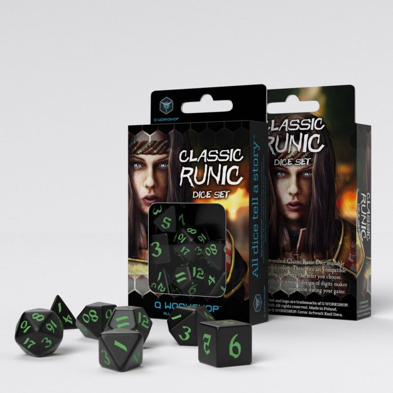 Q Workshop SCLR02 Classic Runic Black & green Dice Set