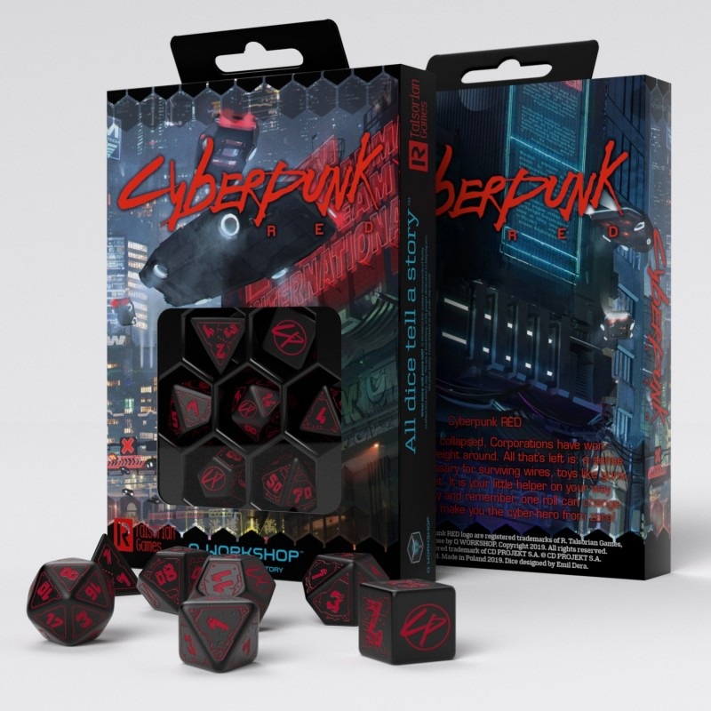 Q Workshop SCPU01 Cyberpunk Red Dice Set Blood over Chrome