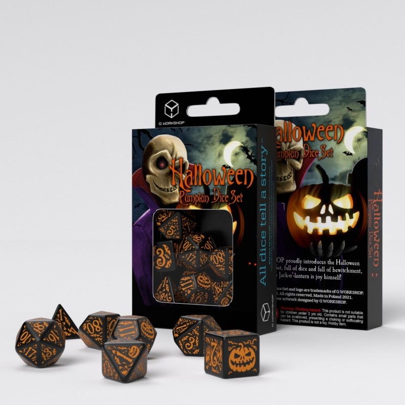Q Workshop SHAP01 Halloween Pumpkin Black & orange Dice Set