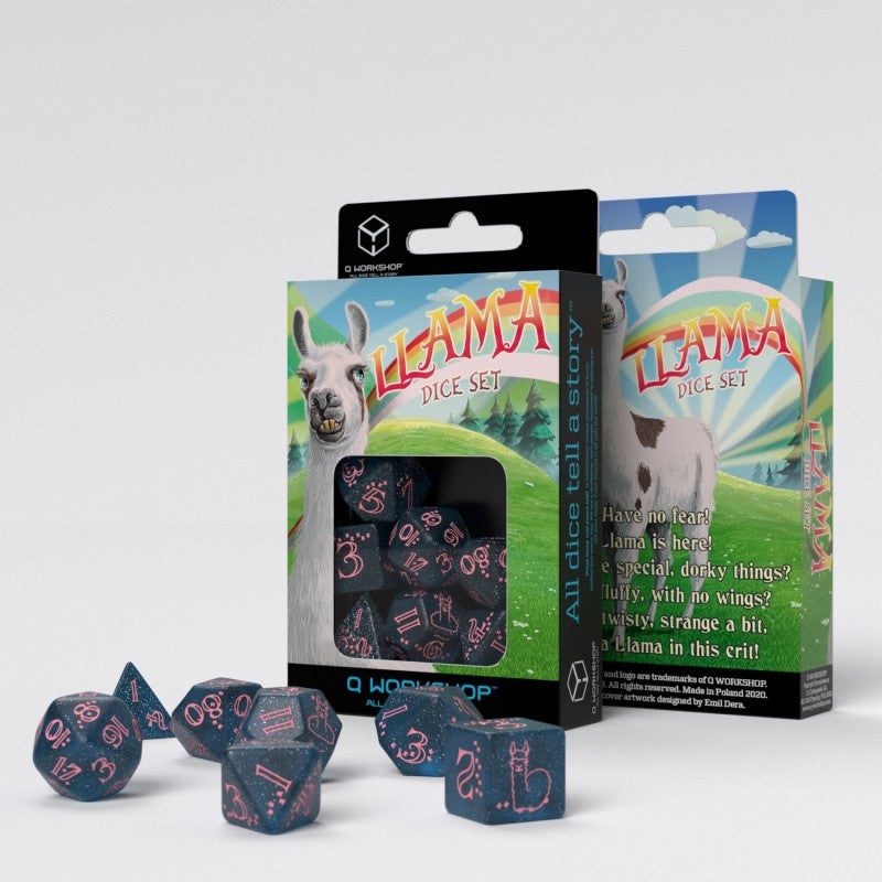 Q Workshop SLLA01 Sparkling Llama Dice Set (Glittering dark blue & pink)