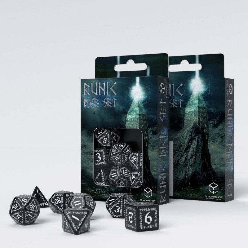 Q Workshop SRUN01 Runic Black & white Dice Set