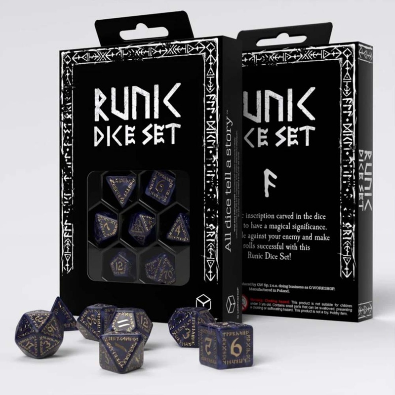 Q Workshop SRUN09 Runic Mixed Blue & Gold Dice Set