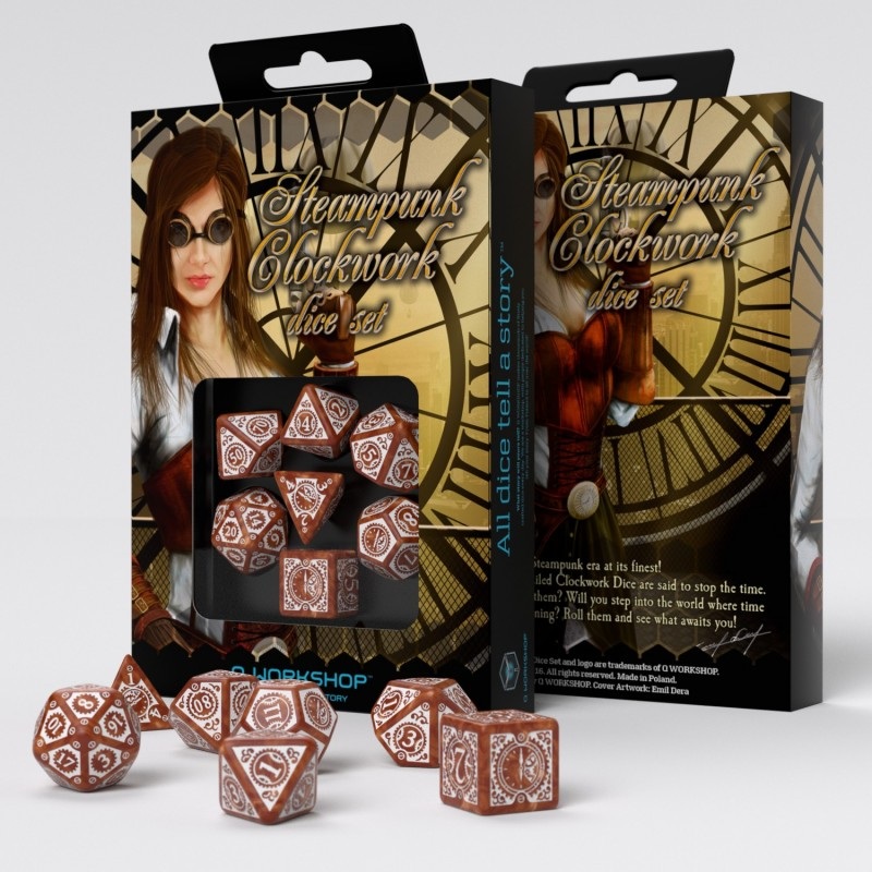 Q Workshop SSTC03 Steampunk Clockwork Caramel & White Dice Set