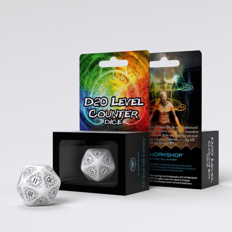 Q Workshop 20LEV02 D20 Level Counter White & black Die
