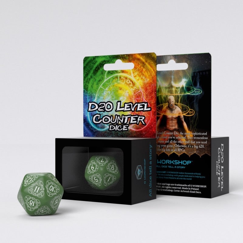 Q Workshop 20LEV04 D20 Level Counter Green & white Die